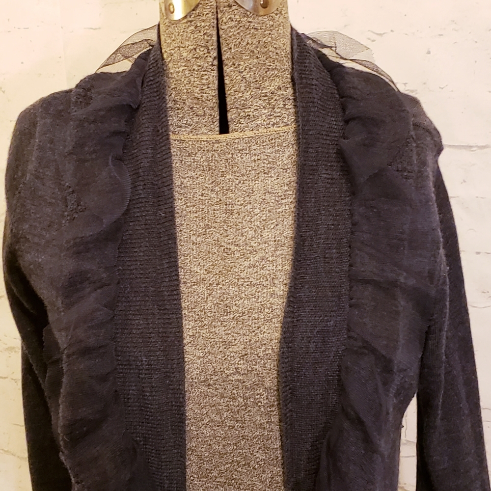 avellini 100% Merino Wool Gray Cardigan Ruffle